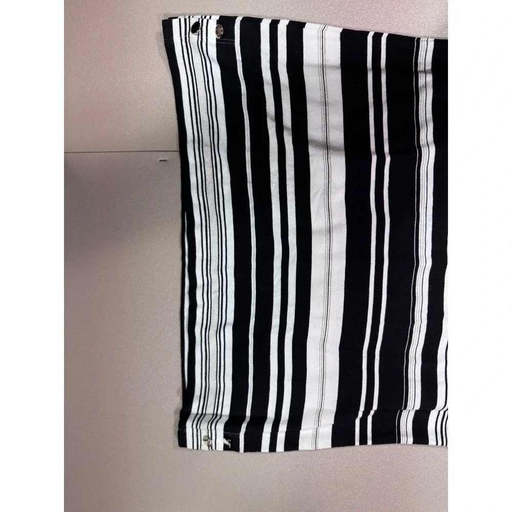 St John‎ Womens Small Black White Striped 3/4 Sleeve Knit Top Metallic Detail